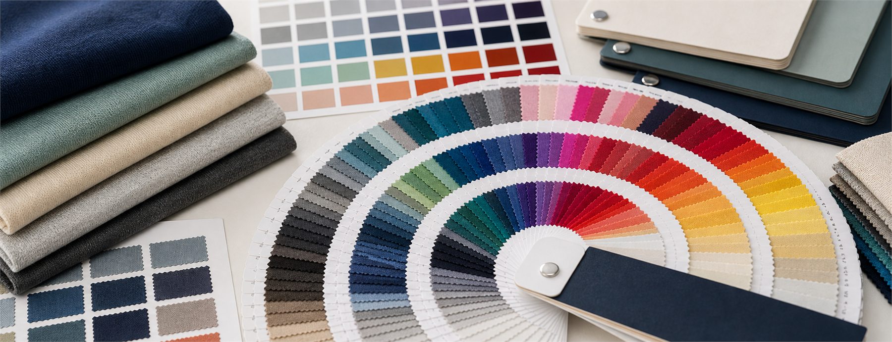 Color swatches and fabric samples used for garment color development